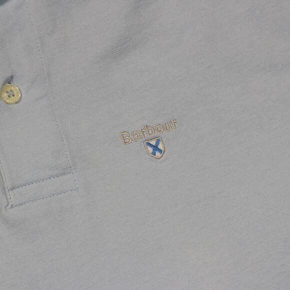 Barbour Polo Shirt Mens Medium Light Blue Gold Outdoor Preppy Logo 100% Cotton - Picture 2 of 6